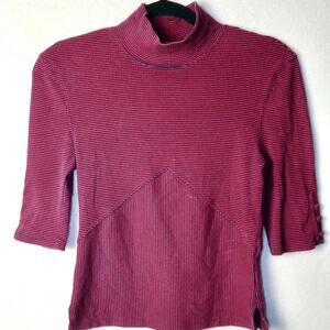 Free People We the Free Burgundy Striped Turtleneck Small